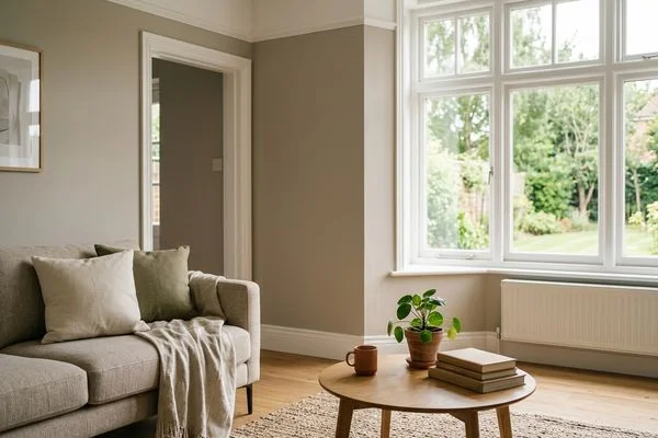 After — refreshed greige walls