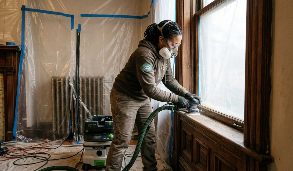 Lead-safe sanding with HEPA attachment