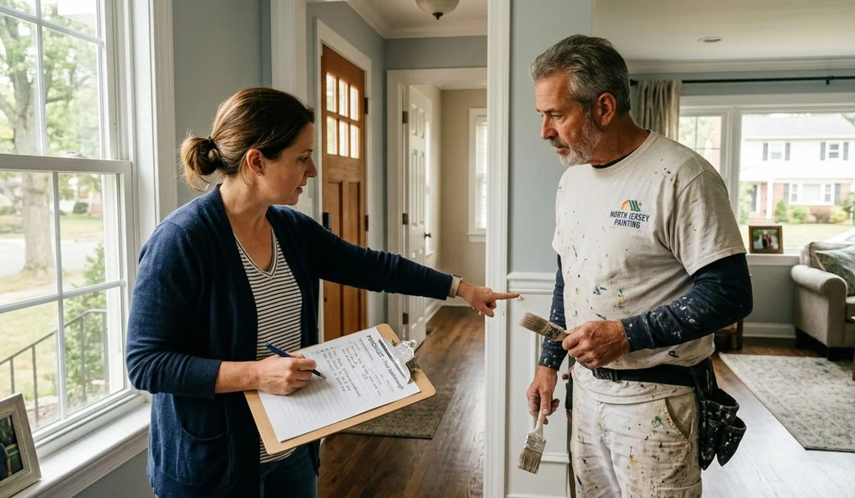 Homeowner and painter doing final walkthrough