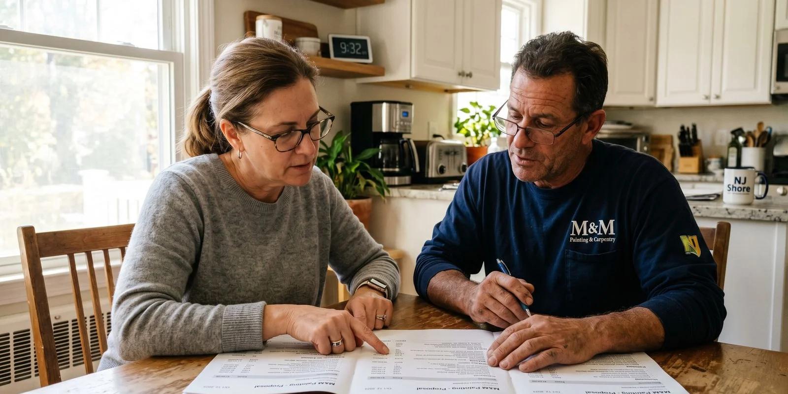 Homeowner reviewing itemized NJ painting quote