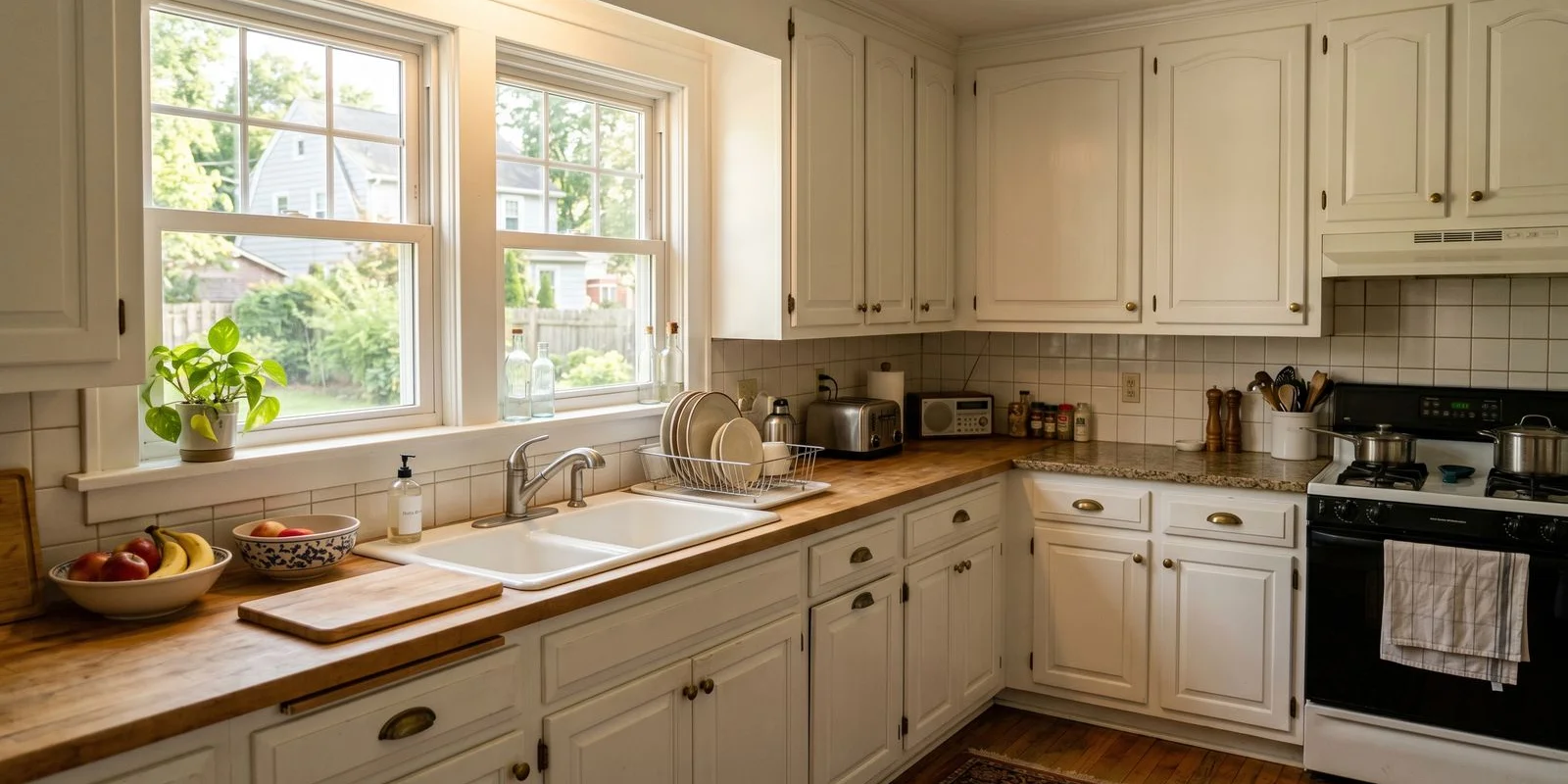 Painted kitchen cabinets holding up after 7 years