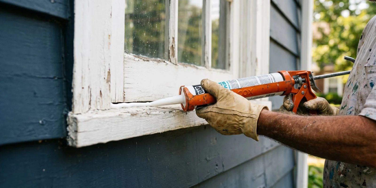 Caulking exterior trim on a Bloomfield colonial