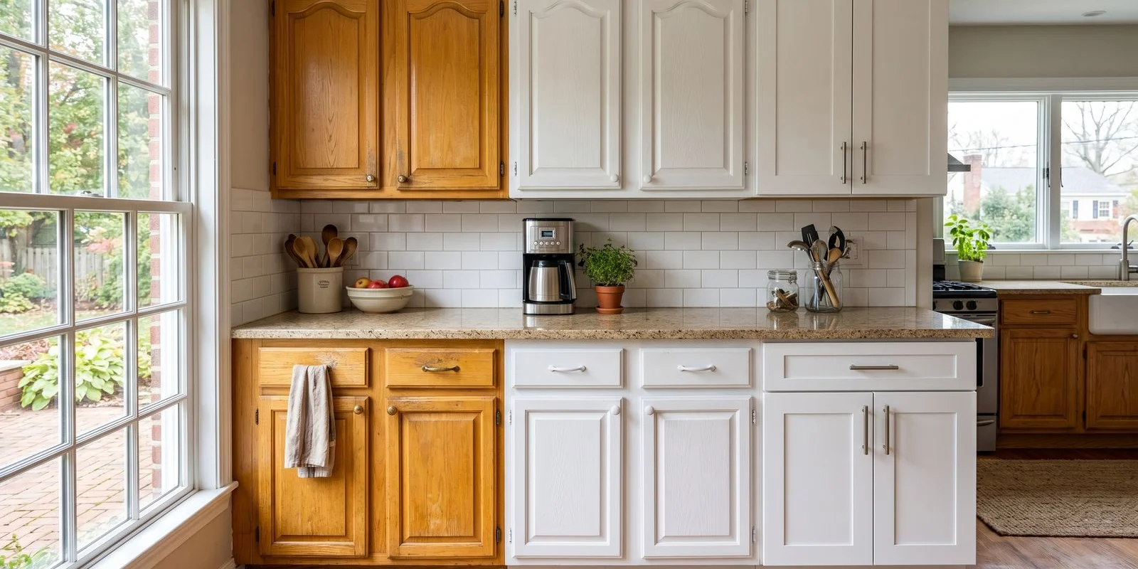 Painted, refaced, and replaced cabinet comparison